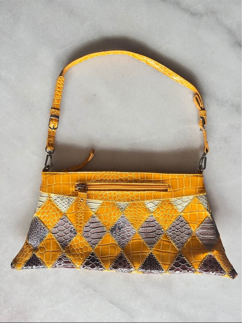 Yellow Patchwork Textured Shoulder Bag - Picture 2 of 3